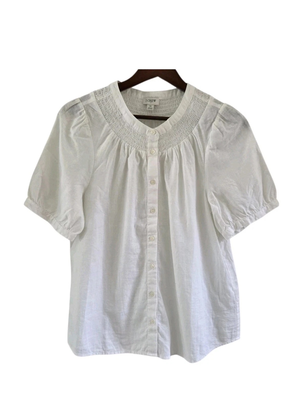 J. Crew Factory White Linen Blend Short Sleeve Smock Neck Top Size M NEW NWT